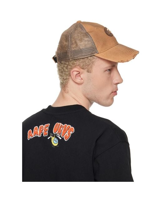 Aape By A Bathing Ape Multicolor Tan Moonface Logo Distressed Cap for men