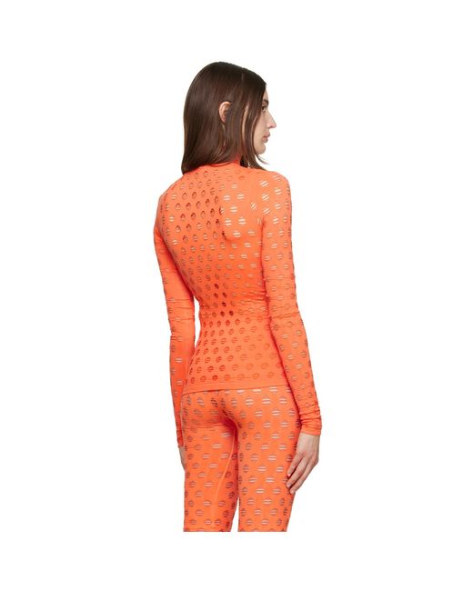 Maisie Wilen Orange Perforated Turtleneck