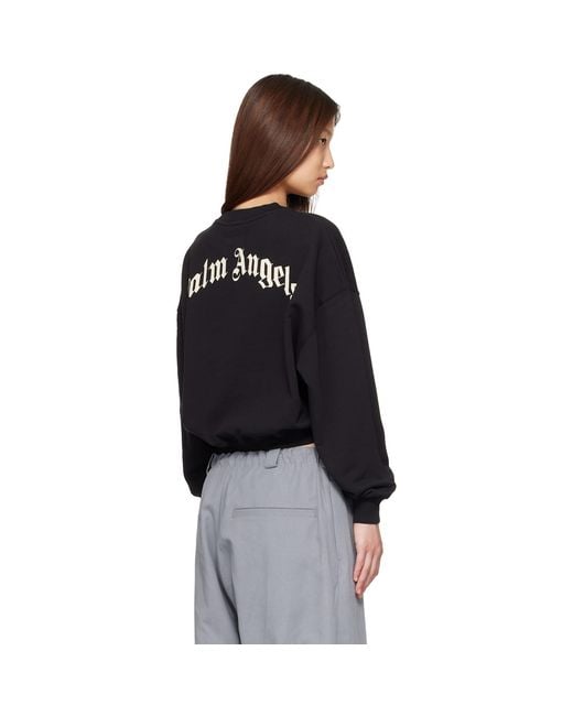 Palm Angels Black Curved Logo Crop Sweatshirt
