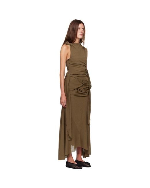 Ganni Brown Khaki Marl Mesh Tie Knot Top