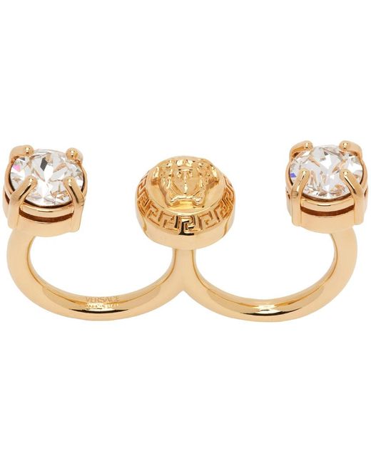 Versace Black Gold Crystal Medusa Round Cuff Ring