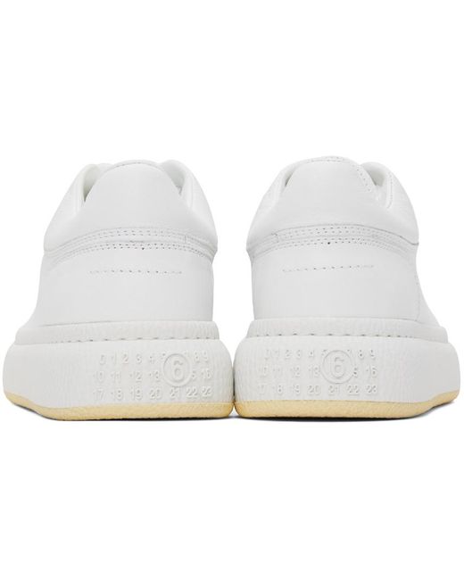 MM6 by Maison Martin Margiela White Low-top Leather Sneakers With A Square Toe