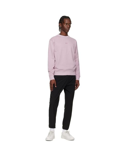 Boss Pink Cotton Terry Contrast Logo Relaxed-Fit Sweatshirt for men