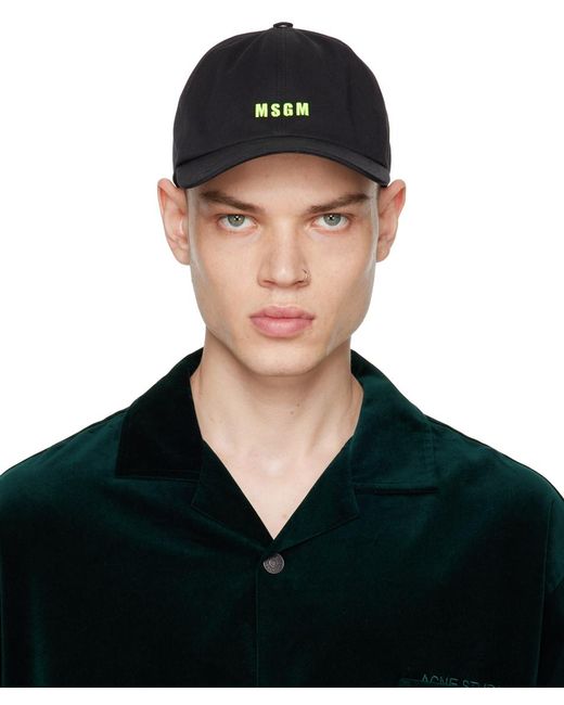 MSGM Black Embroidered Cap for men