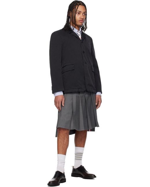 Thom Browne Black Cotton Twill Cutaway Blazer for men