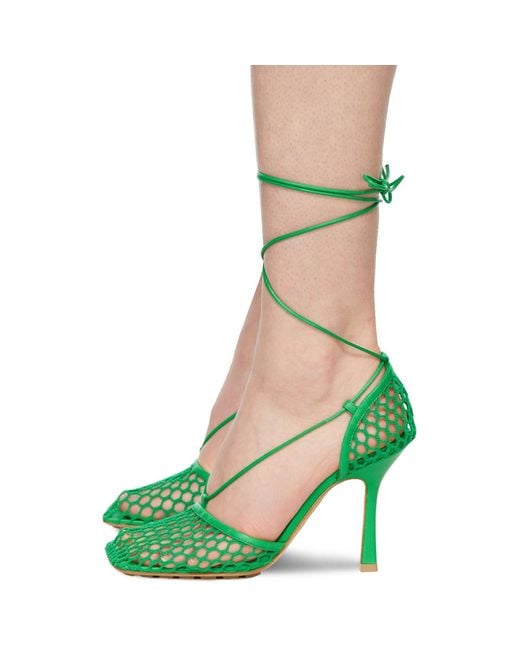 Bottega Veneta Green Lace-up Leather-trimmed Mesh Pumps