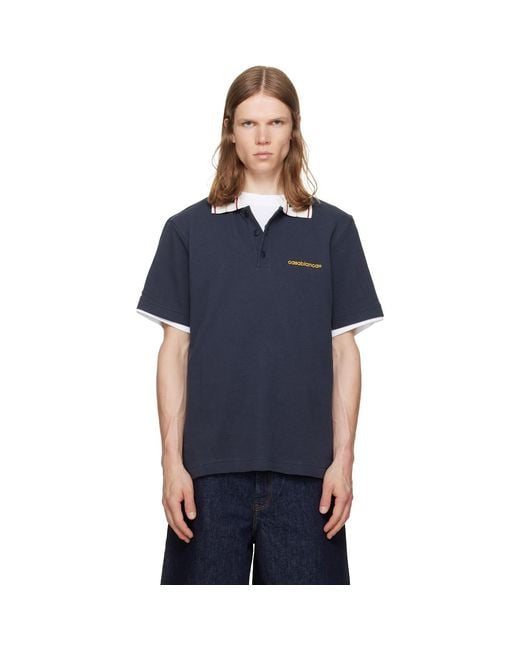 Casablanca Blue Laurel Pique Short Sleeve Polo for men