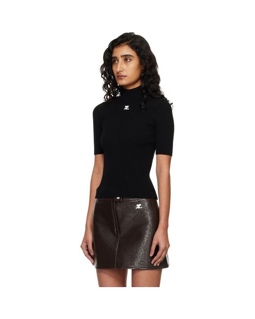 Courreges Black Reedition Short Sleeves Rib Knit Turtleneck