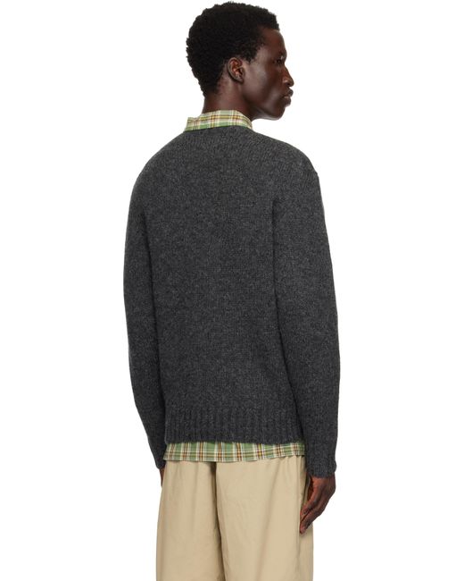 Beams Plus Black Crew Intarsia 3G Sweater for men