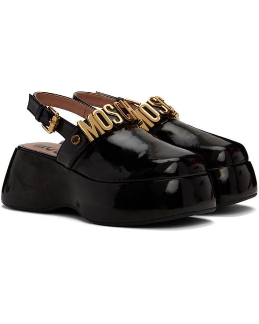 Moschino Black Maxi Lettering Wedge Mules