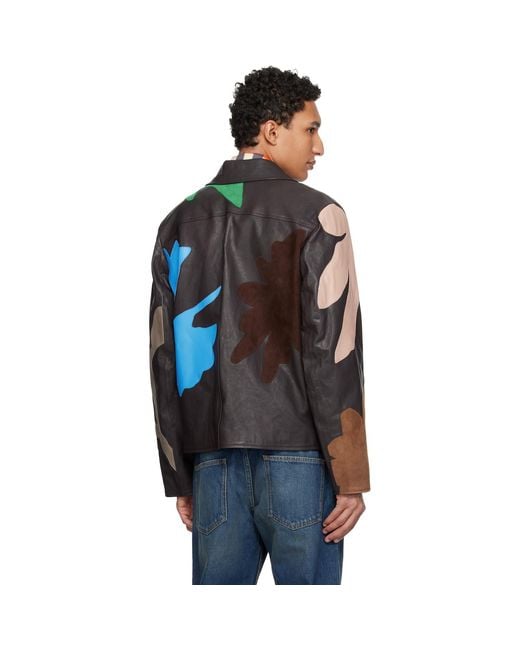 Paul Smith Black Floral Soft Lamb Leather Jacket for men