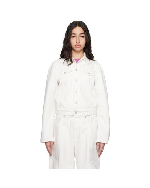 ALAINPAUL White Molded Shoulder Denim Jacket