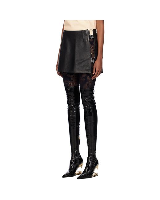Gcds Black Hoop Leather Miniskirt