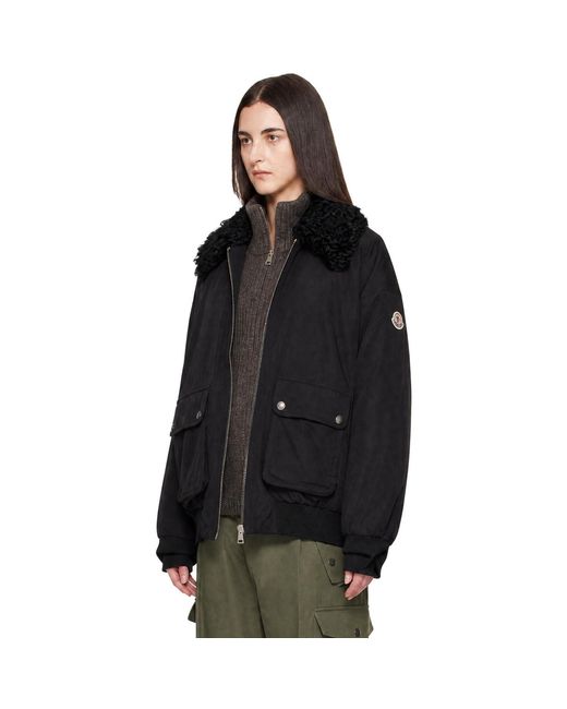 Moncler Black Waxed Cotton Lamb Down Jacket