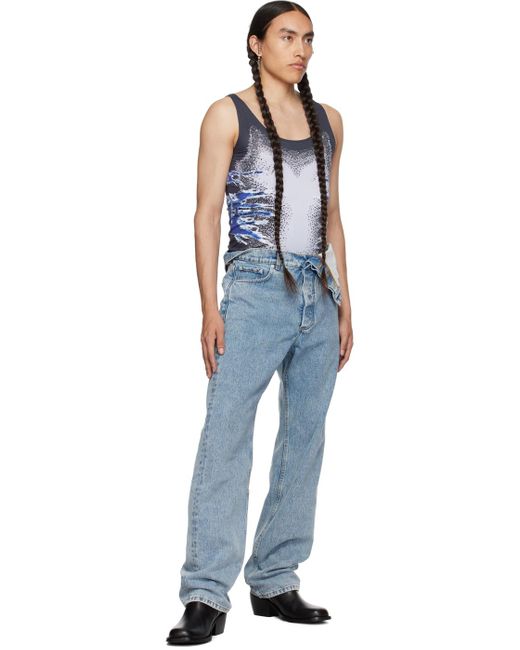 Y. Project Blue Asymmetric Jeans for men
