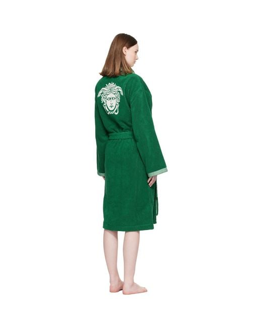 Versace Green Cotton-Terry Jacquard Bathrobe