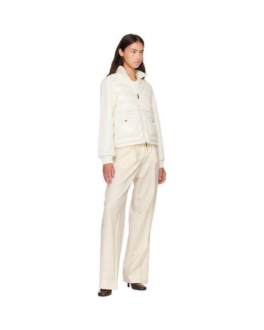 Moncler White Off- Zip Up Cotton Fleece Down Cardigan