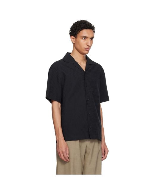 HUGO Black Oversized-Fit Structured Cotton Shirt for men