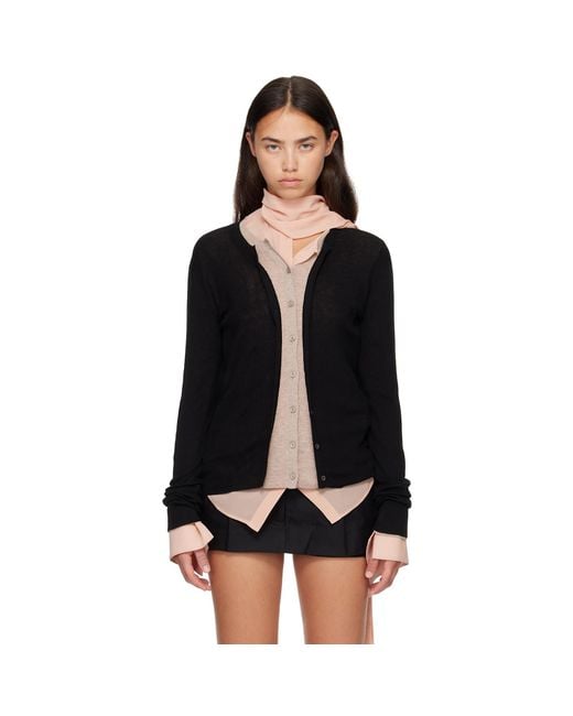 Acne Black Layered Silk-Wool Cardigan