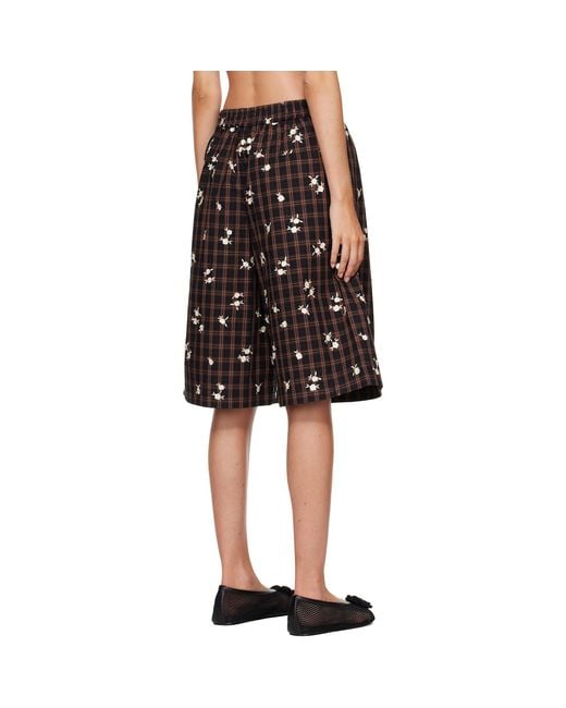 Ganni Black Printed Check Shorts