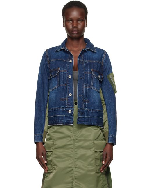Sacai ブルー ナイロンツイル デニムジャケット Blue