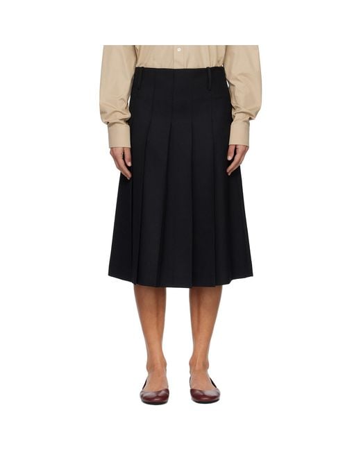 A.P.C. Black Pleated Midi Skirt