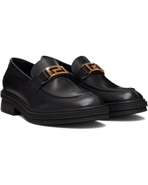 Versace Black Greca Leather Loafers for men