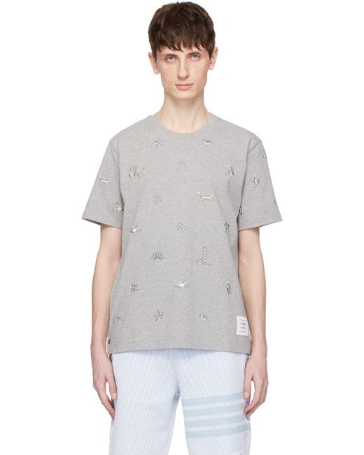 Thom Browne Multicolor Gray Embroidered T-shirt for men