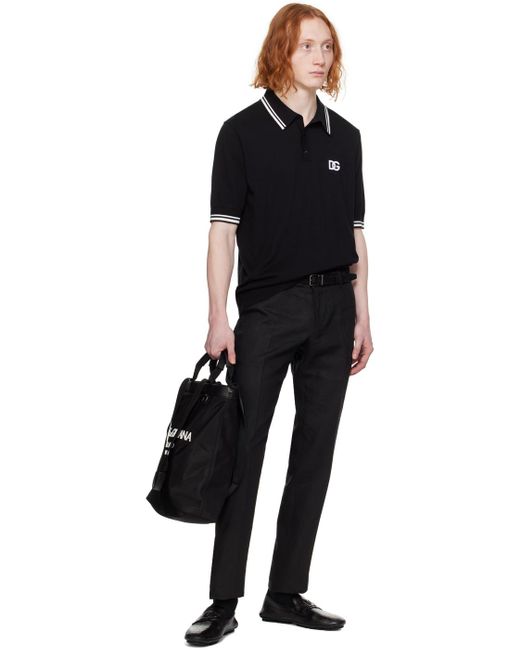 メンズ Dolce & Gabbana ライン ニットポロシャツ Black