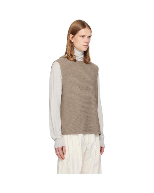 Homme Plissé Issey Miyake Brown Taupe Rustic Knit Vest for men