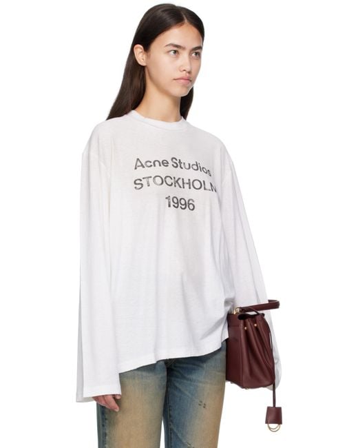 Acne White Off- Logo Relaxed-Fit T-Shirt