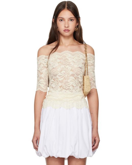Rabanne Natural Off- Stretch Lace Short Sleeve Top