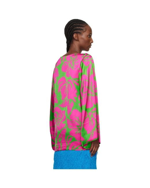 Dries Van Noten Pink Satin Print Blouse