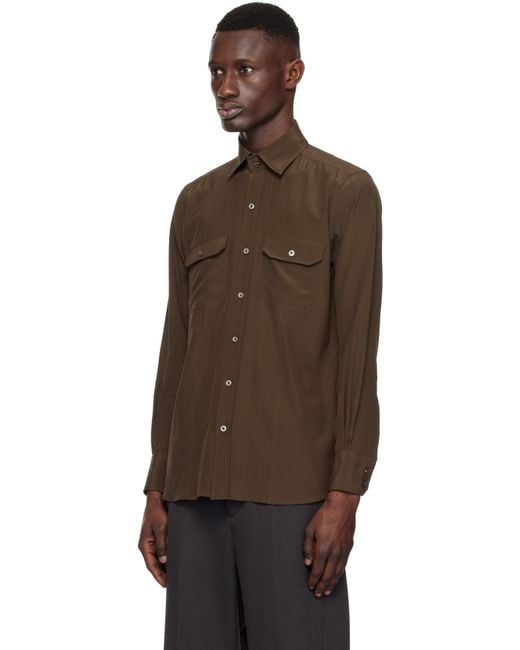 Tom Ford Black Silk Charmeuse Military Fit Shirt for men