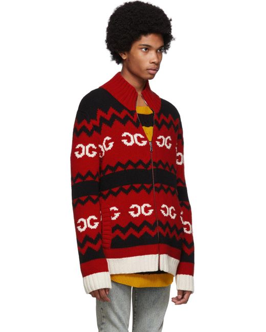 Gucci Red Wool Mirro gg Zip-up Sweater for men