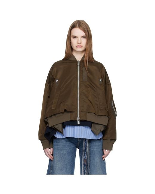 Sacai Brown Nylon Twill Bomber Jacket