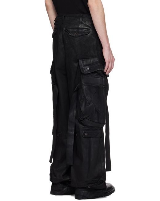 メンズ Julius ブラック Gasmask コーティング デニム カーゴパンツ Black