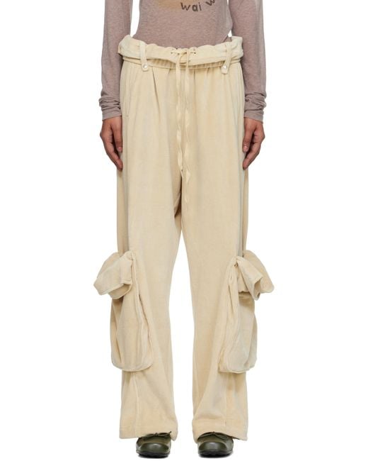 OPEN YY Natural Rolled Waist Velour Cargo Pants