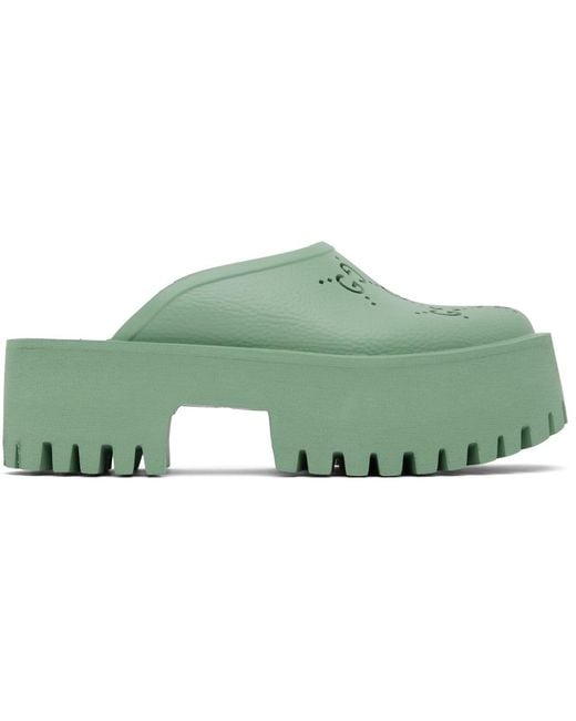 Gucci Green Perforated G Platform Sandal
