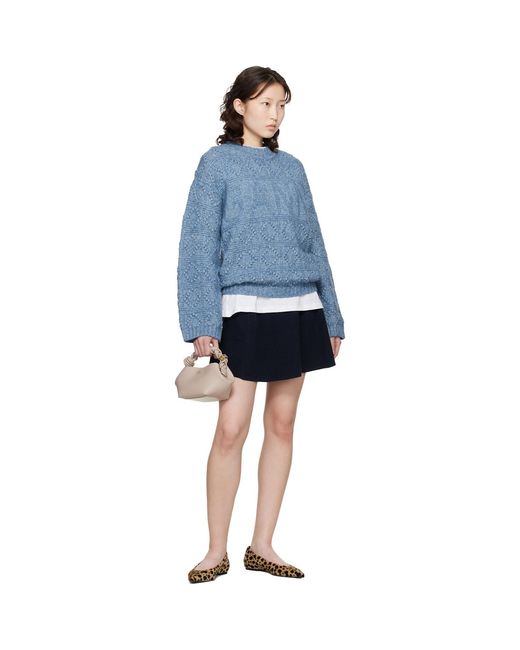 Ganni Blue Cotton Wool Bubble Sweater