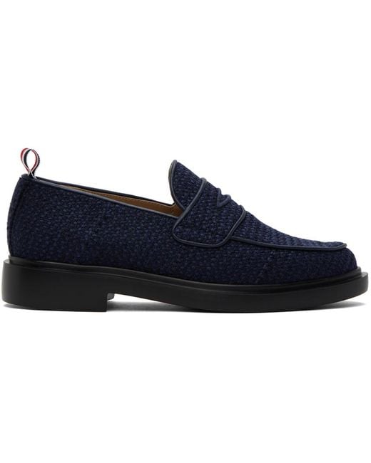 Thom Browne Blue Navy Tweed Penny Loafers for men