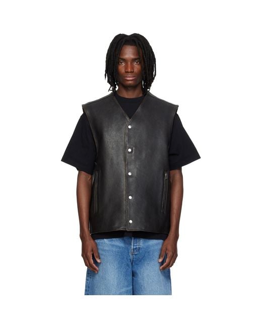 Alexander Wang Black Boxy Moto Leather Vest for men