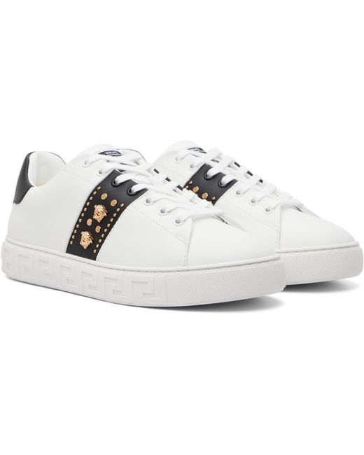 Versace White Greca Embellished Nylon Sneakers for men