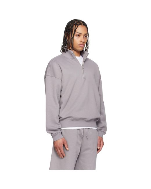Skims Gray Fleece Lounge Relaxed Quarter Zip Sweatshirt for men