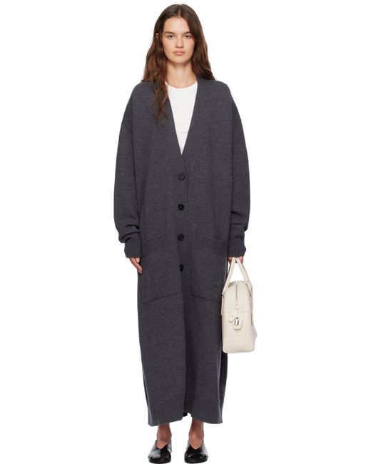 Jil Sander グレー ロングVネック ニットカーディガン Black