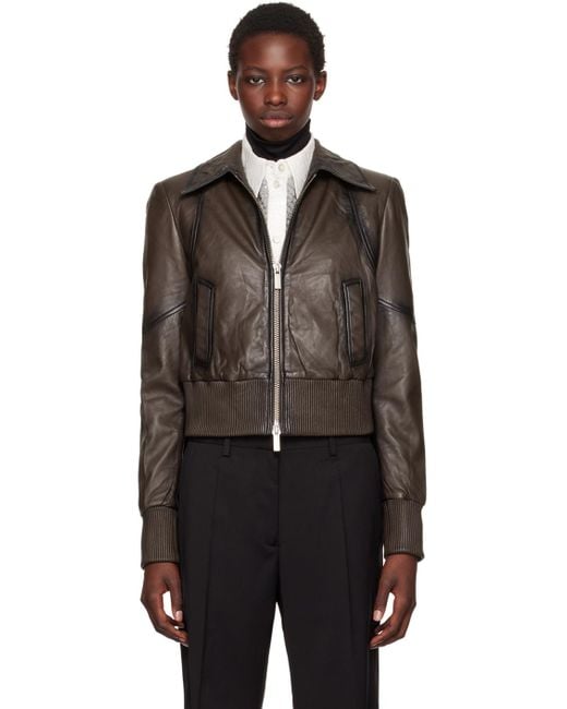 REMAIN Birger Christensen Black Short Leather Bomber Jacket