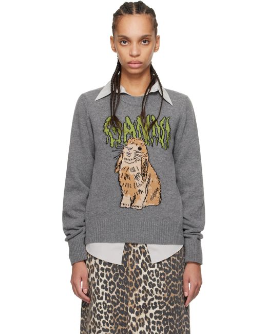 Ganni グレー Graphic Bunny セーター Black