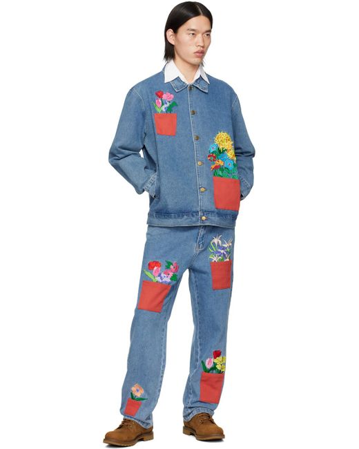 メンズ Kidsuper ブルー 刺繍 デニムジャケット Blue