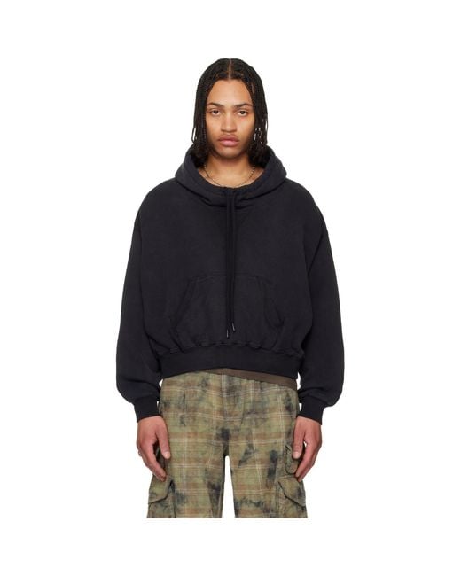 R13 Blue Funnel Neck Cropped Popover Hoodie for men
