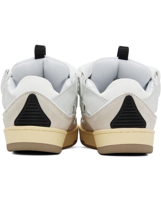 Lanvin White & Gray Leather Curb Sneakers